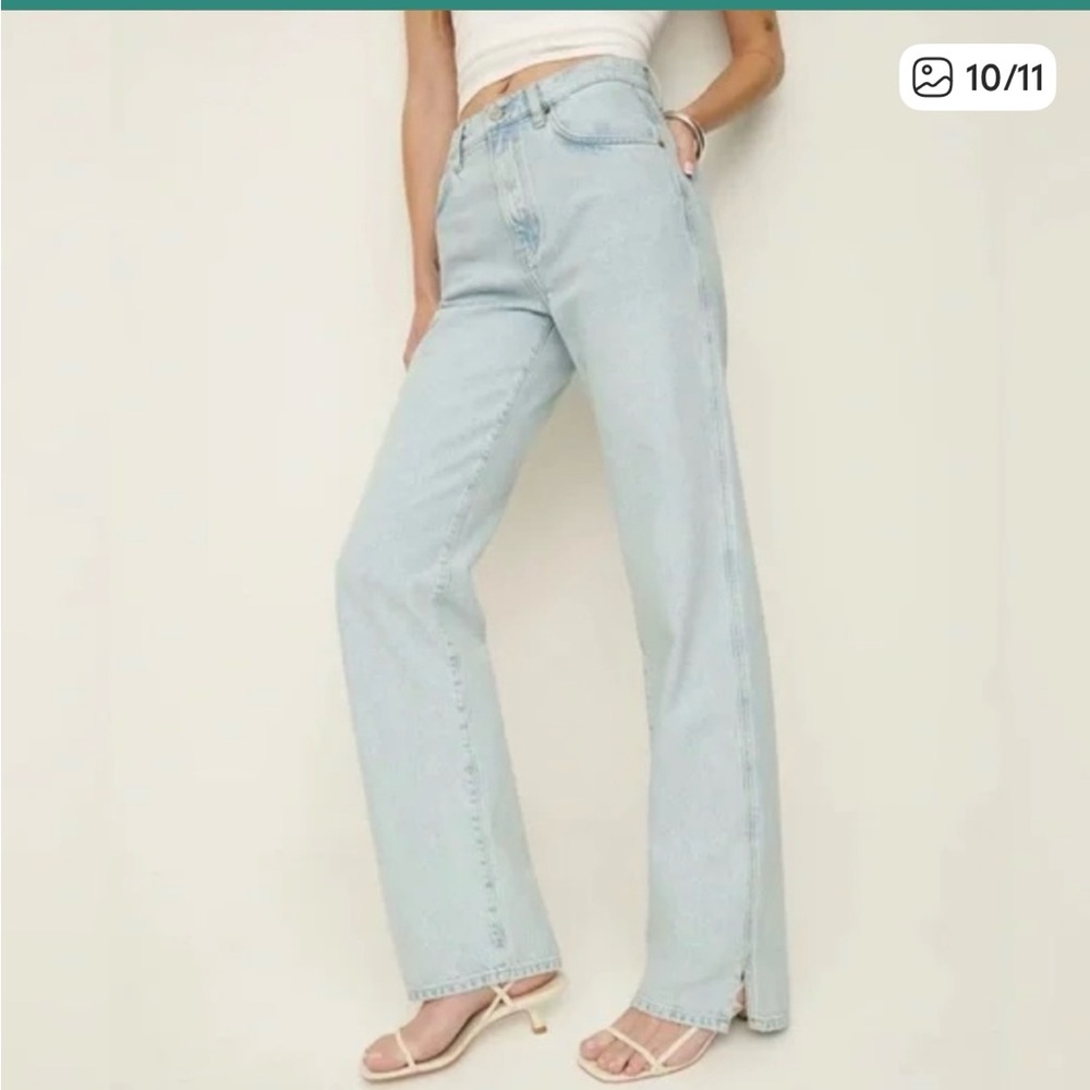 Reformation Val 90s Mid Rise Straight Blue Jeans Side Slits Light Wash Size 27